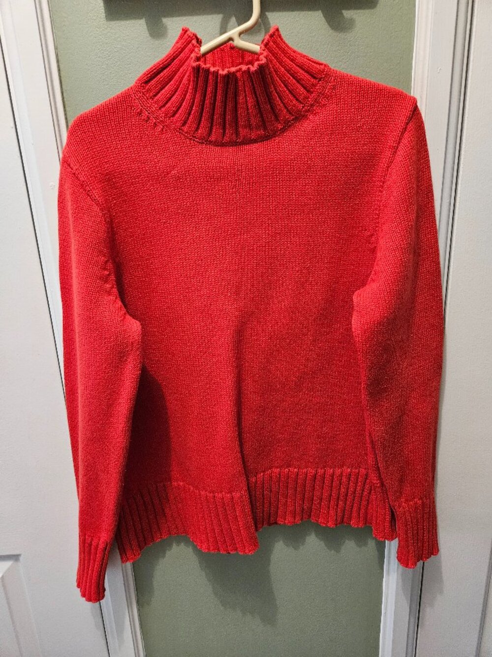 J. Crew Women's Cotton Turtleneck Sweater Red Large L Funnel Casual BV362